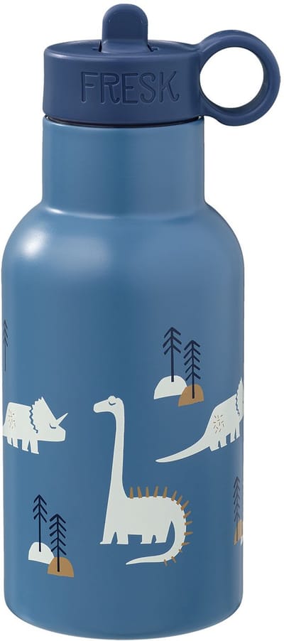 Fresk Thermosfles 350 ml - RVS Waterfles – Lekvrije Drinkfles voor Kinderen – Koude en Warme Dranken – BPA-vrij – Onbreekbaar – 2 Doppen – Thermosbeker – Drinkbeker Jongens - Blauw - Dino