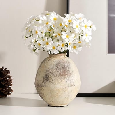 Rustieke Bloemvaas van Keramiek, 15,8 cm Schattige Boho Stijl voor Woondecoratie, Terracotta Vaas voor Woonkamer, Tafel en Plank Versiering - Natuurlijke Bruine Kleur