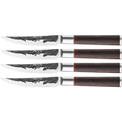 Set van 4 steakmessen - GESMEDEN - SEBRA - Japans 440C Staal - Handvat van Dalbergia hout