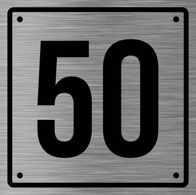 Huisnummerbord 50 - Incl. Schroeven en Pluggen – Acrylaat - 10 x 10 cm - RVS met Zwart