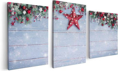 Artaza Canvas Schilderij Drieluik Kerst Achtergrond Met Sneeuw Op Tafel - 120x60 - Foto Op Canvas - Canvas Print