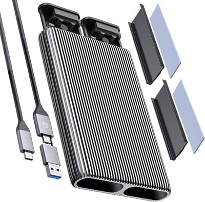 Dual-Bay M.2 NVMe en SATA SSD Adapter met USB 3.2 Gen2, Aluminium Type-C Dock voor PCIe M-Key en B&M Key, Ondersteunt Tot 4TB SSD