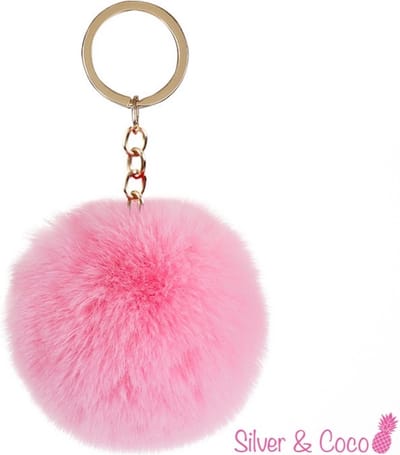 SilverAndCoco® - Faux Fur Bal / Meisjes Sleutelhanger Auto Huis / Key Chain Pom Pom / Sleutel Ring Nep Bol Imitatie Bont / Pluche Fluffy Bolletje / Sleutels Vrouwen - Roze