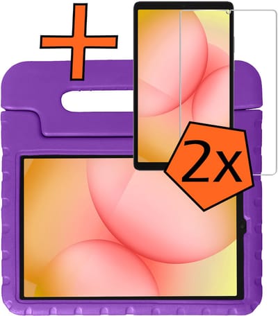 Hoesje - Geschikt voor Samsung Galaxy Tab A11 - Met 2x Screenprotector - Kinderhoes Shockproof Bumper - Kidsproof Case - Tablet Hoes - Kinder Hoes Cover - Paars
