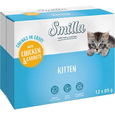 24x85g Smilla verse zakjes Kitten Hapjes in saus Kip en Wortelen met groenten