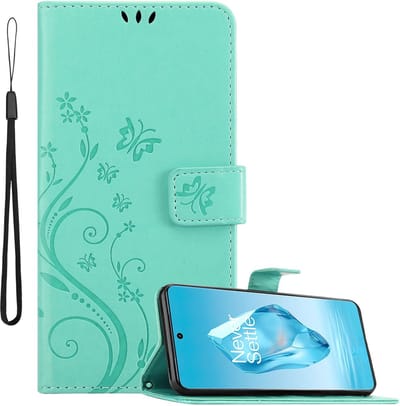 Cadorabo Hoesje geschikt voor OnePlus 12R in BLOEMEN TURKOOIS - Beschermhoes in bloemmotief met magnetische sluiting, standfunctie en kaartsleuven Book Case Cover Etui