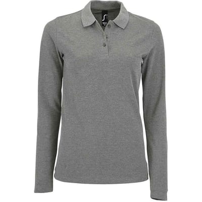 SOLS Dames/Dames Perfect Melange Pique Poloshirt met Lange Mouwen (Grijze Melange)