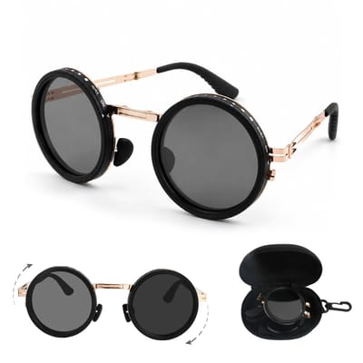Namajunas - Zonnebril - Heren - Dames - Verstelbare getinte ronde gepolariseerde glazen - 1-9 instelbare ND-filter - UV400 - Verblindingsbescherming - Metalen montuur Retro Unisex - Met Case - Zonnebrillen voor outdoorsport, vissen, autorijden