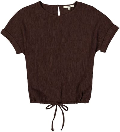 Garcia bruine dames t-shirt   Ronde hals   Regular fit   Structuur patroon   Knoopsluiting   Duurzaam   Korte mouw Bruin XS