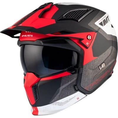Motorcrosshelm met ombouwbaar vizier en afneembare kinband. MT Helmets Streetfighter Sv Totem B15 (Ece 22.06)