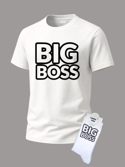 T-shirt Grappige tekst - Giftset - BIG BOSS - Party Shirt - Cadeau set shirt en sokken - Grappig cadeau voor vrouw en man - Opkikker - Verjaardag - Kerst kado - Festival t-shirt set - Vaderdag - Moederdag - T-shirt voor dames en heren - Maat S