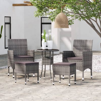 vidaXL - 5-delige - Loungeset - poly - rattan - grijs