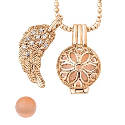 Quiges Engelenroeper Bolhouder met Ketting 70cm en Bolletje - Dames - Roségoudkleurig Bloem - 12mmØ