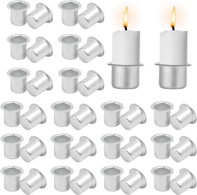 Miniatuur metalen kaarsenhouders set van 36 stuks, decoratieve zilveren kaarsenhouders voor bar kaarsen, Ø12 mm, perfect voor feesten en interieurdecoratie