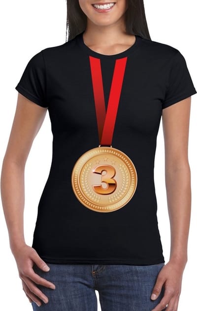 Bronzen medaille kampioen shirt zwart dames - Winnaar shirt Nr 3 S