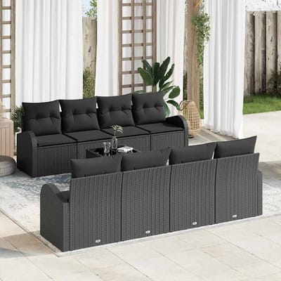 vidaXL - Tuinbank - Set - 9 - st - Zwart - poly - rattan