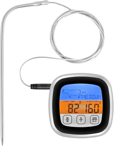 Thijox - Digitale Keukenthermometer, Nauwkeurige Vleesthermometer met Alarm, Snel Aflezen, Eenvoudig te Bedienen, Kookthermometer voor Rookoven, Oven,