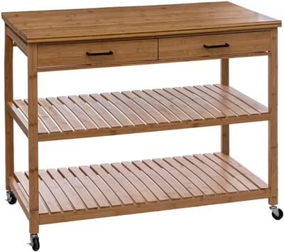Bamboe Keukeneiland 4-laags - 108 x 60 x 90 cm - Opbergmeubel met 2 laden en 2 planken.