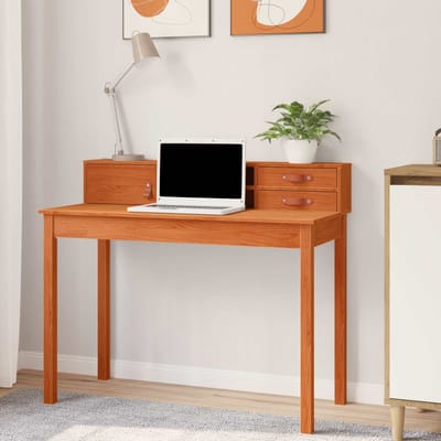 vidaXL - Bureau - met - lade - Wasbruin - 110 - x - 50 - x - 93 - cm - Massief - Vurenhout