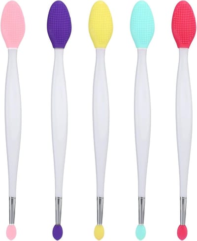 Set van 5 Herbruikbare Siliconen Lip Scrub Borstels met Dubbele Einden - Exfoliator en Applicator voor Zachte Lippen, Make-up Tool voor Gladde Huid en Masker Verzorging in 5 Kleuren