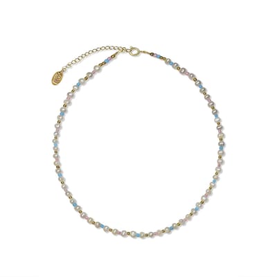 CO88 Collection 8CN-26329 Parelketting met Pastelkeurige Kralen - Dames - Parel - Staal - Parel 4 x 5 mm - 40 + 5 cm Lengte - Pastel/Wit /Goudkleurig