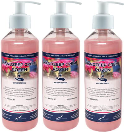 Handzeep Crème Rozen 500 ml - set van 3 stuks - met gratis pomp - Voordeelverpakking