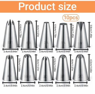 Dailygoods- Spuitmond Professionele Set - 10 Stuks Roestvrij Staal - Decoratiegereedschap - Voor Bloemen/Sterren/Randen - Cadeaus voor Bakkers - Veelzijdig Gebruik - Piping Tips