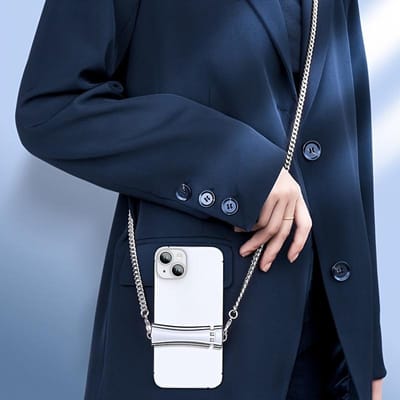 Roestvrij Staal Telefoon Achterclip Bandje | Verstelbaar Crossbody Nek Lanyard met Spiegelafwerking | Anti-Verlies Mobiel Accessoire voor Vrouwen black