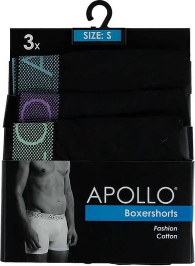 Apollo Boxershort Heren Katoen Zwart 3 Stuks Mt L