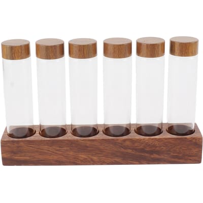 Koffiebonen Bewaartubes met Walnoothouten Standaard Deksel Glazen Bewaardozen Enkele Dosis Koffiebonen brown