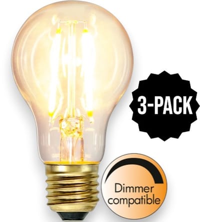 3-Pack | Standaard bol - E27 - 7W - Super Warm Wit <2200K - Dimbaar - Filament - Helder