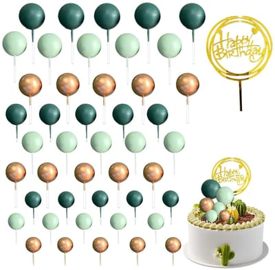 Dailygoods- Taartdecoratieballen 46 Stuks - Groene/Gouden Schuimballen - Taarttopper 'Happy Birthday' - Ideaal voor Verjaardagen - DIY Taartdecoratie - Hoogwaardig Materiaal