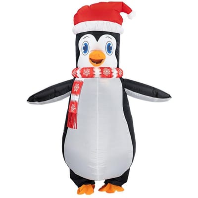 Pinguïn opblaaspak met sjaal, volwassenen 150-190cm zwart