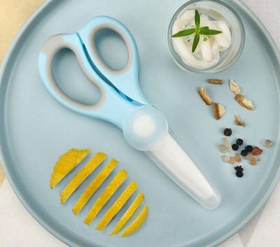 Without Lemon - Babyvoeding Schaar - Kindervoeding - Keukenschaar - Voedsel snijder - Keramisch - Antiroest - Blauw