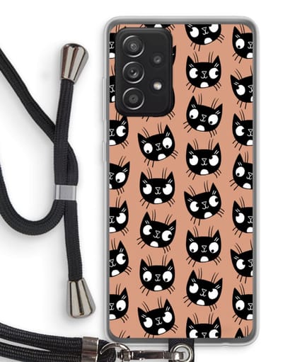 Case Company® - Hoesje met koord geschikt voor Samsung Galaxy A52 hoesje met Koord - Kat - Telefoonhoesje met Zwart Koord - Bescherming aan alle Kanten en Over de Schermrand