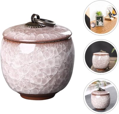 Keramische Gedenkurn - Mini urn van keramiek - Ljskraakpatroon - 70ml - Gedenkurn voor mens en huisdieren - Wit