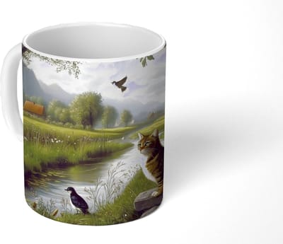 Mok - Koffiemok - Kat - Beekje - Weide - Mokken - 350 ML - Beker - Koffiemokken - Theemok