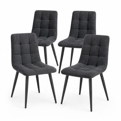 Innovastore Eetkamerstoelen - Eetkamerstoel - Eettafelstoel - Stoel - Gestoffeerde stoelen - Set van 4 - Fluweel - Grijs