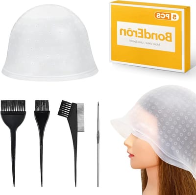 Set van 5 Haarcaps met Naald en Borstel voor Highlights, Professionele Silicone Haarverf Caps, Herbruikbare Haarstyling Accessoires voor Mannen en Vrouwen, Kleurtechnieken en Kappersbenodigdheden