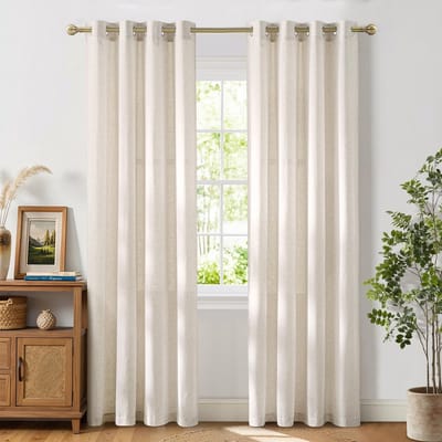Dailygoods- Gordijnen Halftransparant 140B x 220H cm - Linnenlook - Decoratieve Gordijnen - Rustieke Gordijnluifels - 2 Panelen - Zachte Lichtinval - Raamdecoratie