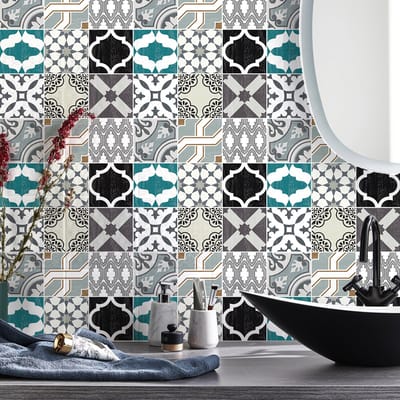 Zelfklevende tegelmuurstickers voor keuken en badkamer - 9 authentieke Zavuio cementtegelstickers - 9 stickers 10x10cm