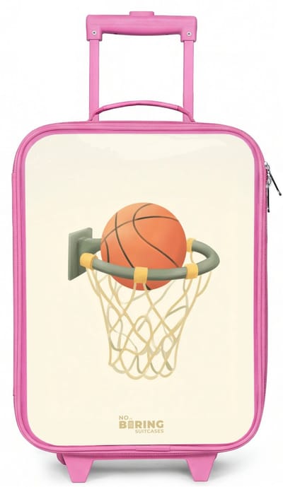 NoBoringSuitcases.com® - Kinderkoffer roze - Kindertrolley meisje - Basketbal in neutrale kleuren - Koffer kind lichtgewicht - Reiskoffer trolley voor kinderen - Koffertje met lichtgevende wieltjes - Rolkoffer