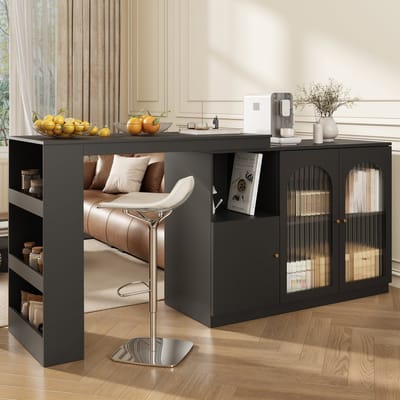 DESMIU Draaiende Barkast - 360 Graden Flexibel Ontwerp Met Opbergruimte En Glazen Deuren - Voor Keuken En Woonkamer - MDF - Zwart - 120x40x97 Cm