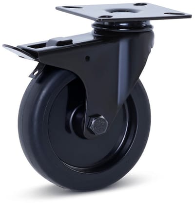 Meubel zwenkwiel zwart geremd met topplaat - 100mm - 90kg