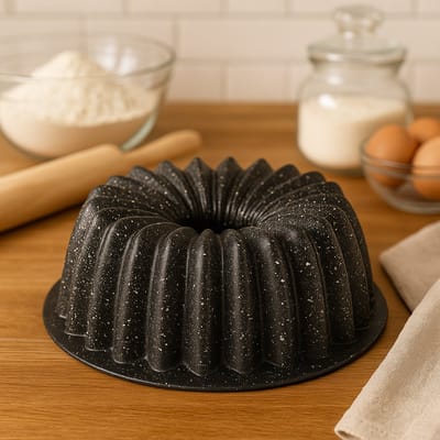 Mevaz Gegoten Aluminium Tulbandvorm Ø25,5 cm – Bakvorm – Cakevorm – Antiaanbaklaag – Graniet Look