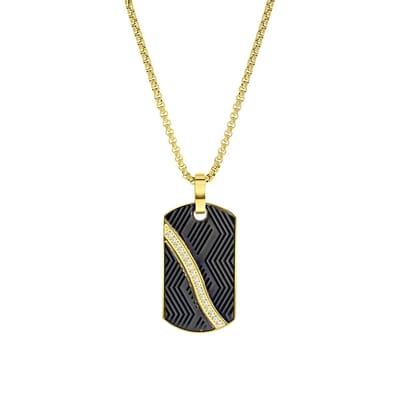 Lucardi Heren Ketting met hanger met zirkonia - Staal - Ketting - Vaderdag Cadeautje - 55 cm - Goudkleurig