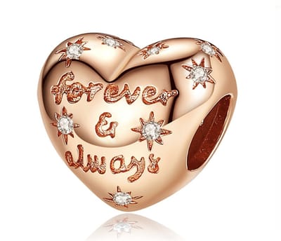 Fler® | 925 Sterling ZilverRosé Bedels | Hartvormig | Forever & Always | Past op populaire bedel armbanden (standaard - 3mm) | armbandbedel | Bedels | Kerstcadeau | Sinterklaas kado | Valentijnsdag cadeau