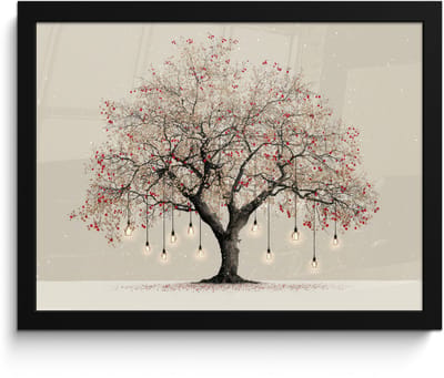 Poster in lijst - Fotolijst 40x30 cm - Posters - Lichtboom - Winter - Kerst - Meerkleurig - Posterlijst zwart - Decoratie - Wanddecoratie woonkamer - Muurdecoratie slaapkamer - Kerstversiering - Kerstdecoratie voor binnen - Kerstmis