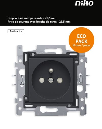 NIKO Intense Antraciet - inbouw stopcontact 28,5mm - penaarde - 10 stuks in promo pack