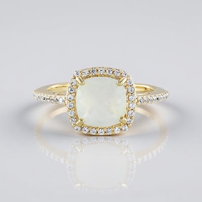 Cavill - Zilveren Ring met 1,33 ct Paraiba Opaal - 925 Sterling Zilver Verguld - Antiek Kussen slijpsel - Halo Zirkonia - Elegante Damesring